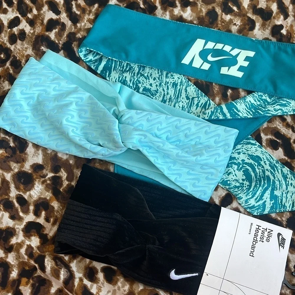 Brand New Nike Set of 3 Gym Workout Headbands Wraps Black Velvet Blue Hairbands